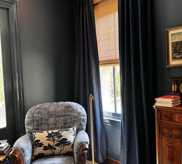 Woven Wood Shades With-Drapes Layered Look